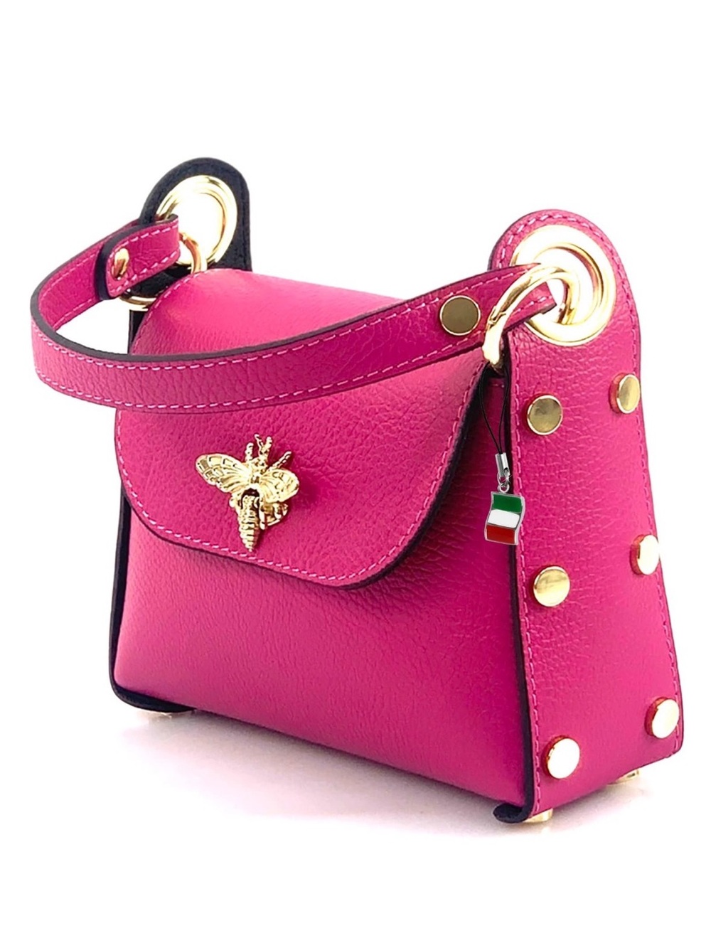Hot Pink Mini Leather Top-Handle Bag with Gold Bee Accent
